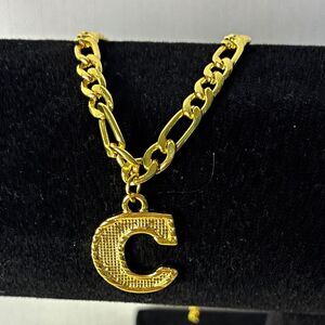 Gold Tone Figaro Chain anklet letter C Dangle Charm Luck Theme